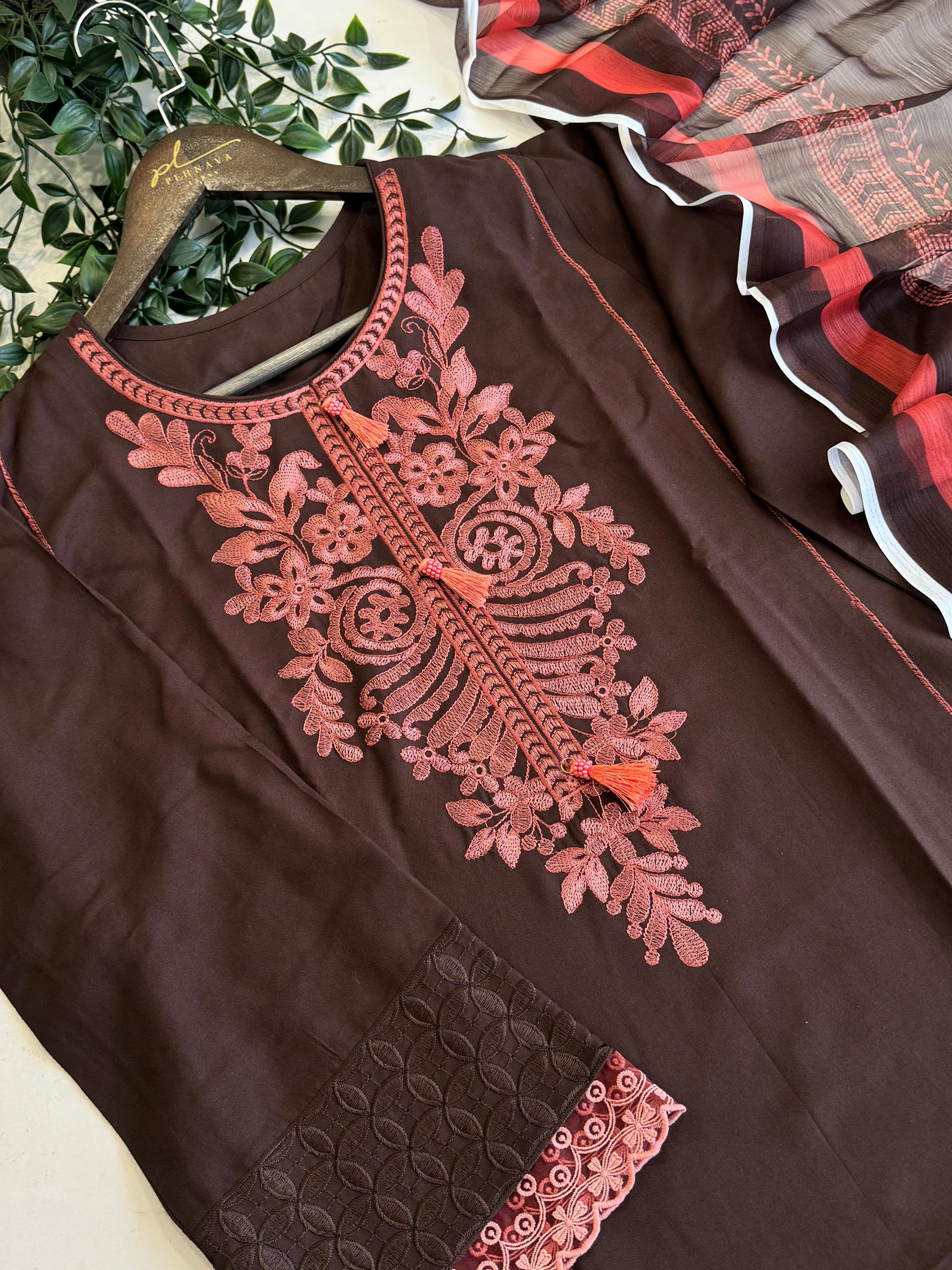 Floral Embroidered Rayon Suit - Pehnava Lawns
