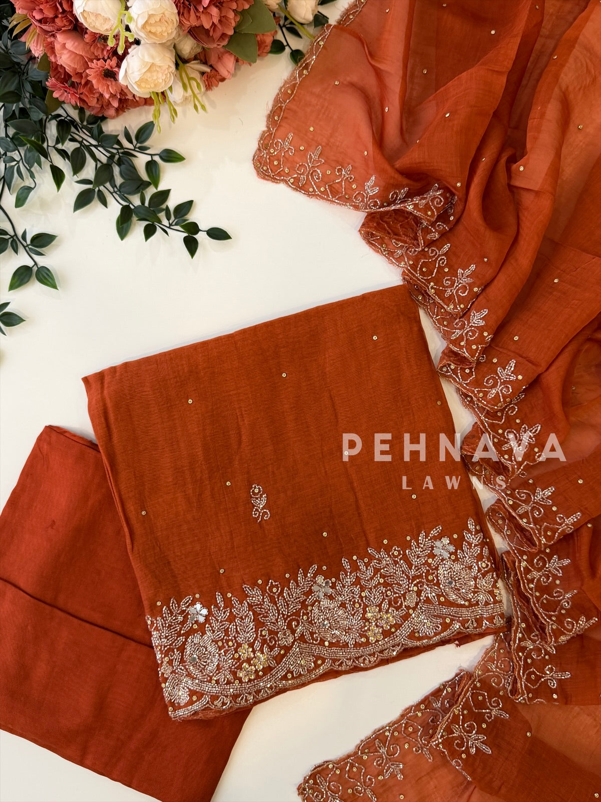 Chanderi Handworked Unstitched Suit-18566