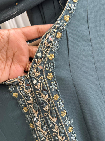 Full-flaired front slitted Gown with hand and Neck detailings