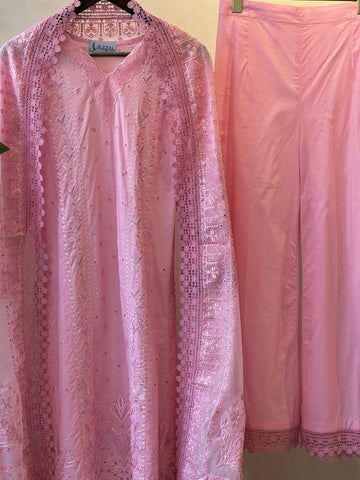 Azzal luxurious stitched embroidered suit - CORAL - Pehnava Lawns