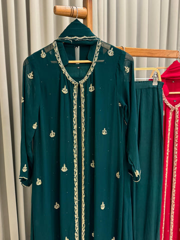 Premium Georgette handworked jacket style suit- 6792