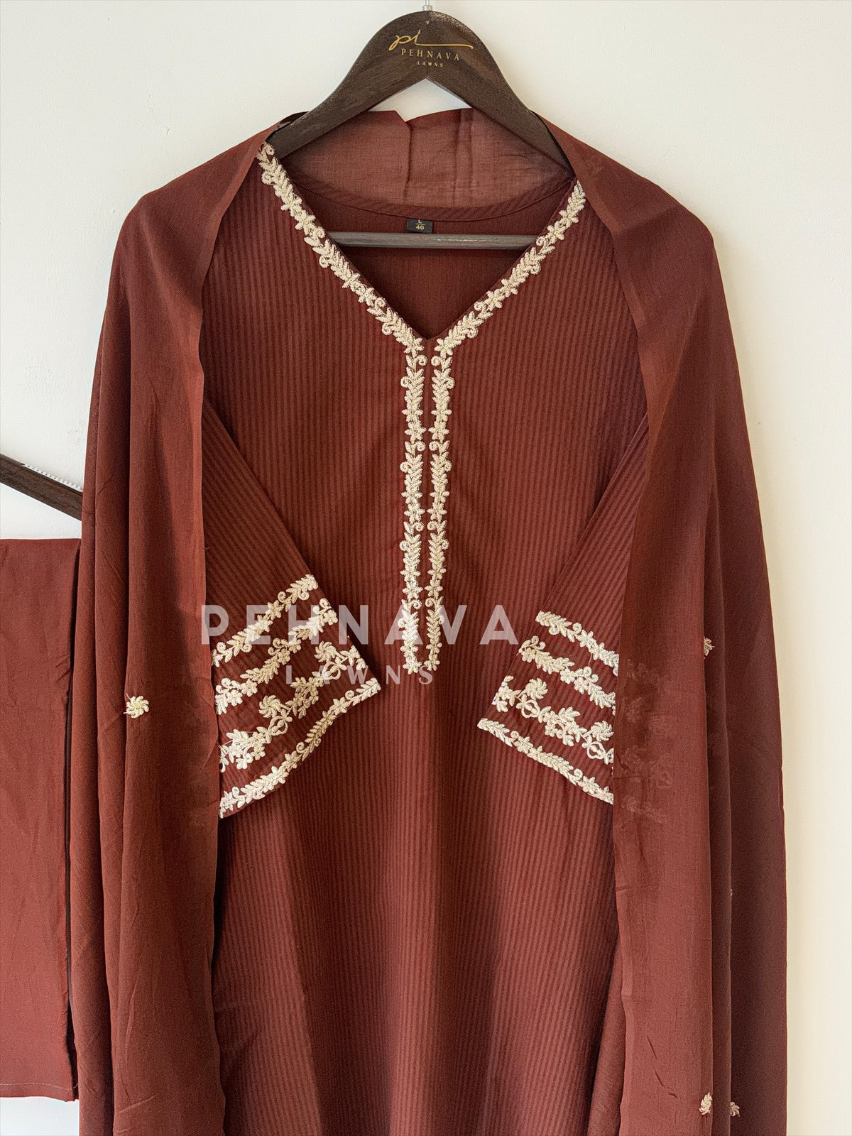 Cotton Embroidered Three Piece Suit-1001