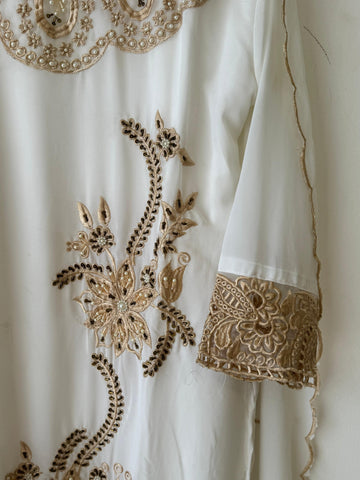 White Embroidered Georgette Suit