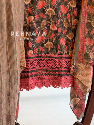 Lace Trimmed Printed Suit Set 253 - Pehnava Lawns