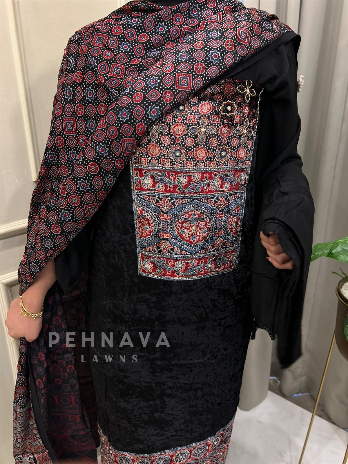 Velvet Touch Ajrakh Suit - Pehnava Lawns