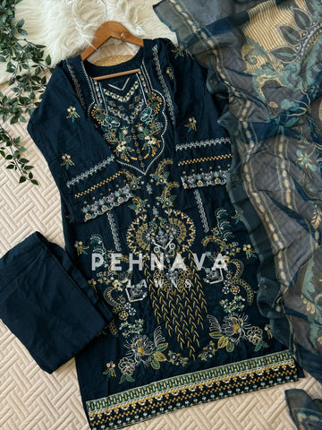 Unstitched Rayon Fully Embroidered Suit-1010