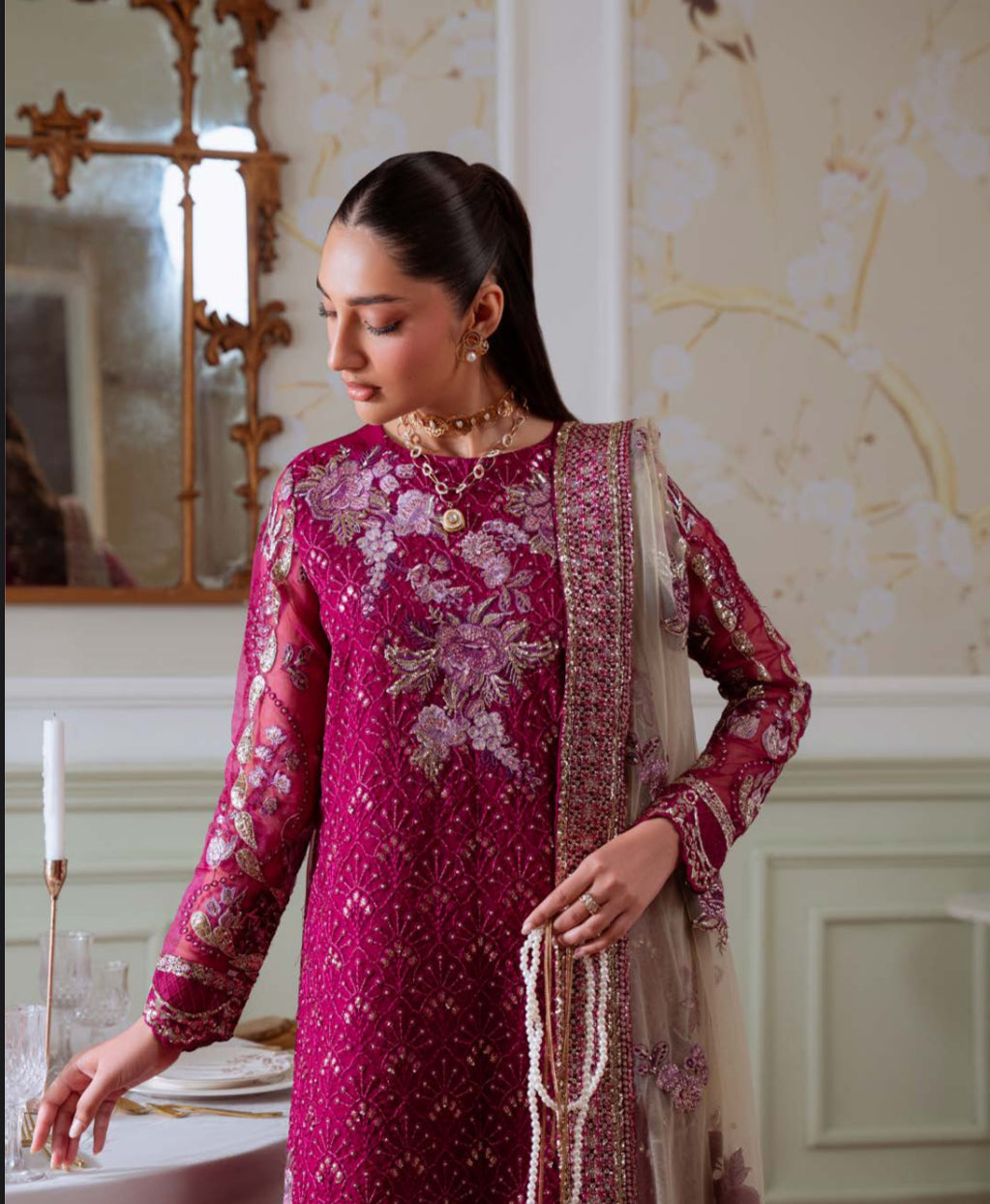 Maroon Embroidered Sharara Suit