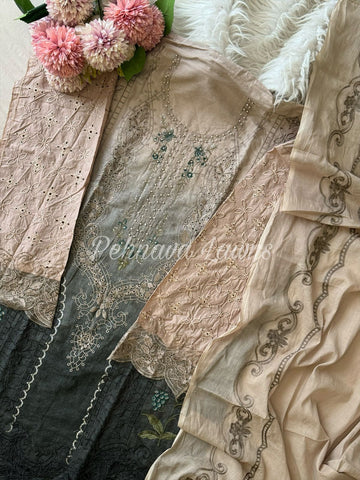 Cotton Embroidered Suit with Cotton Dupata