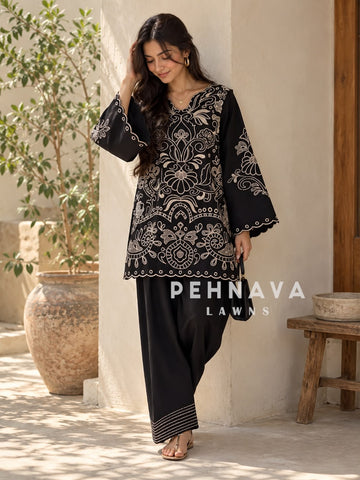 Bell Sleeve Embroidered Farshi Salwar Set