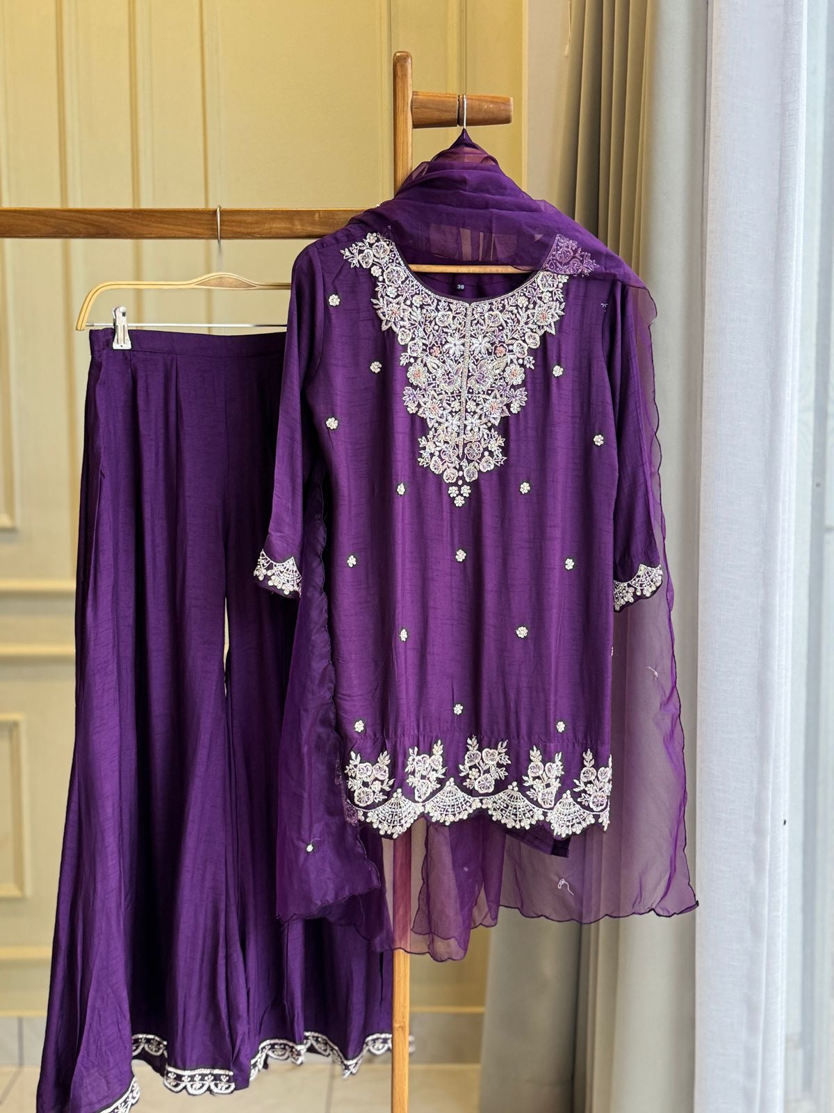 Dola silk short handworked shirt with wide palazzos