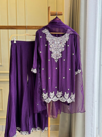 Dola silk short handworked shirt with wide palazzos