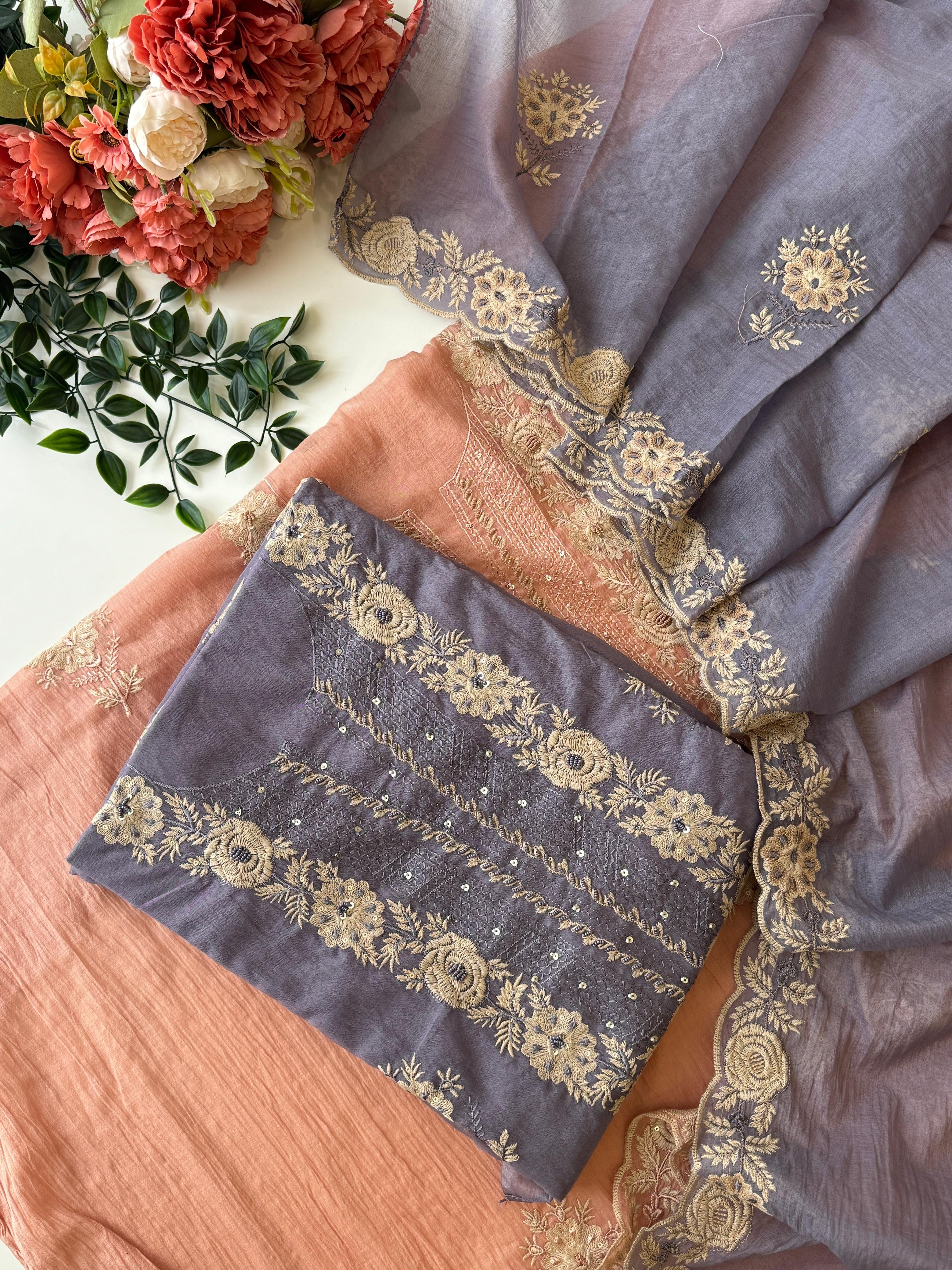 Chanderi Unstitched Suit-Janie