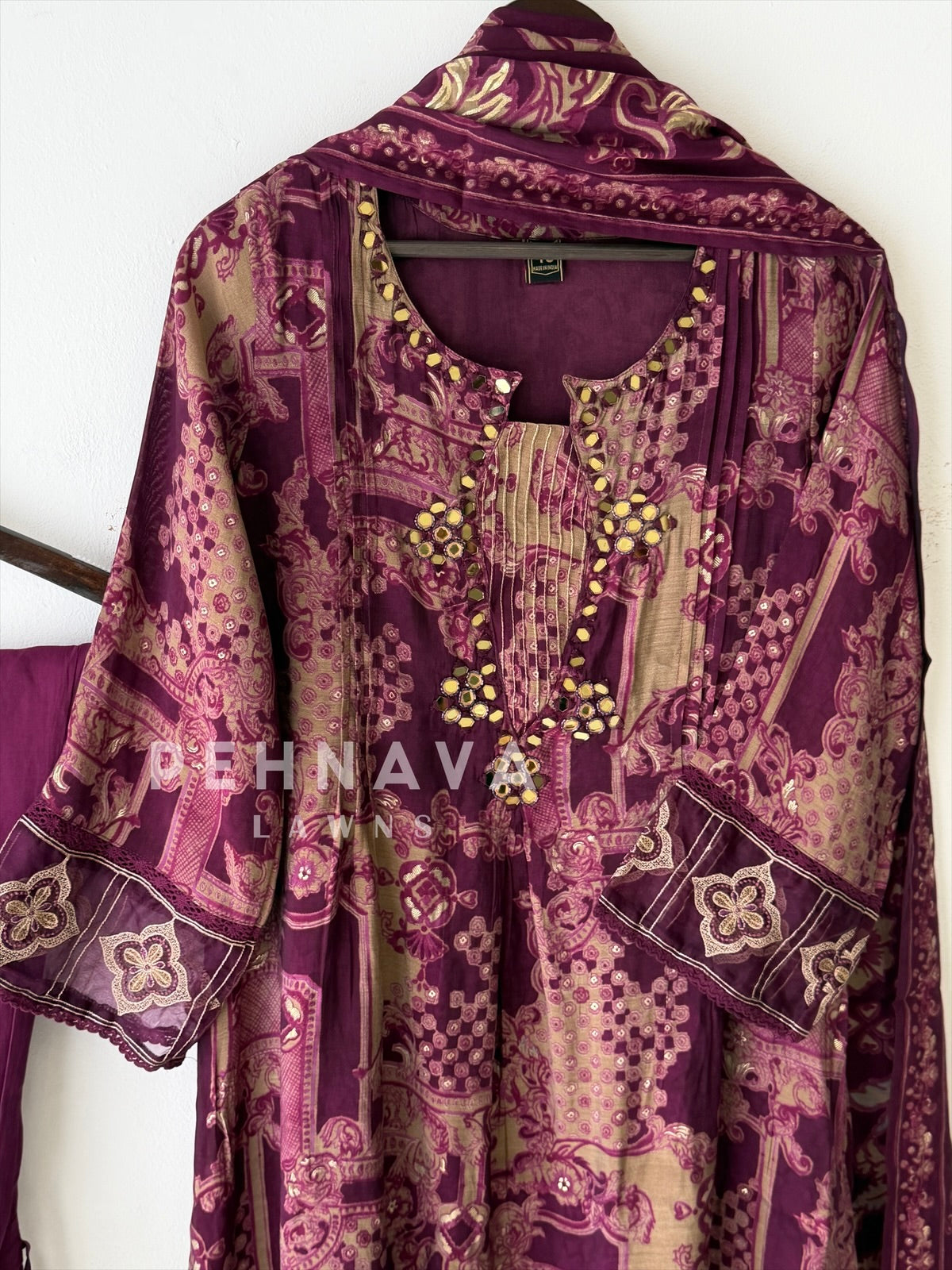 Mirror Embellished Printed Suit-13080