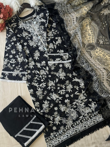 Black & White Cotton Ensemble-AZ-1405 - Pehnava Lawns
