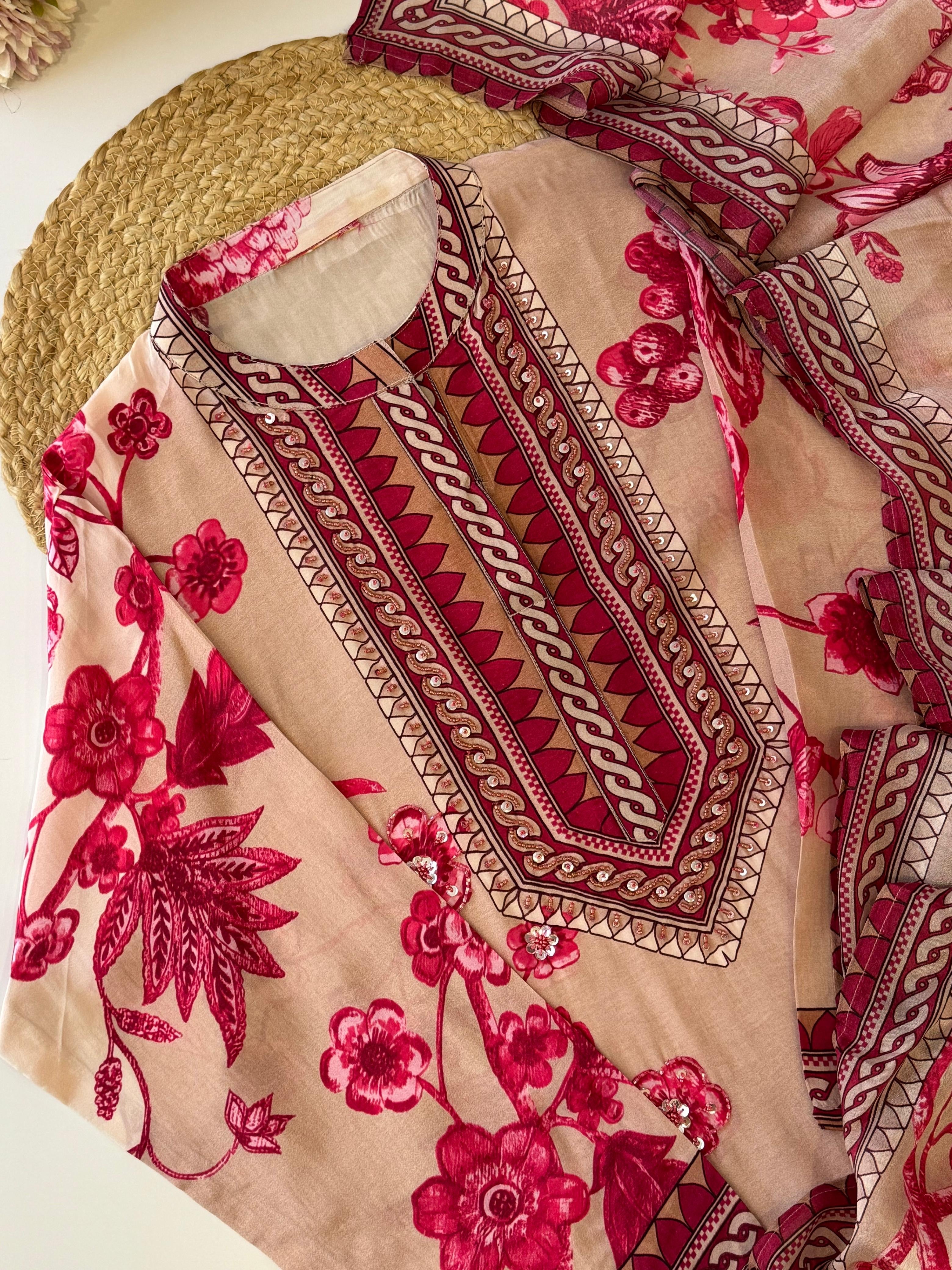 Premium Pink Floral kurta