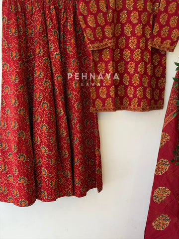 Floral Block Print Three Piece Set 6003
