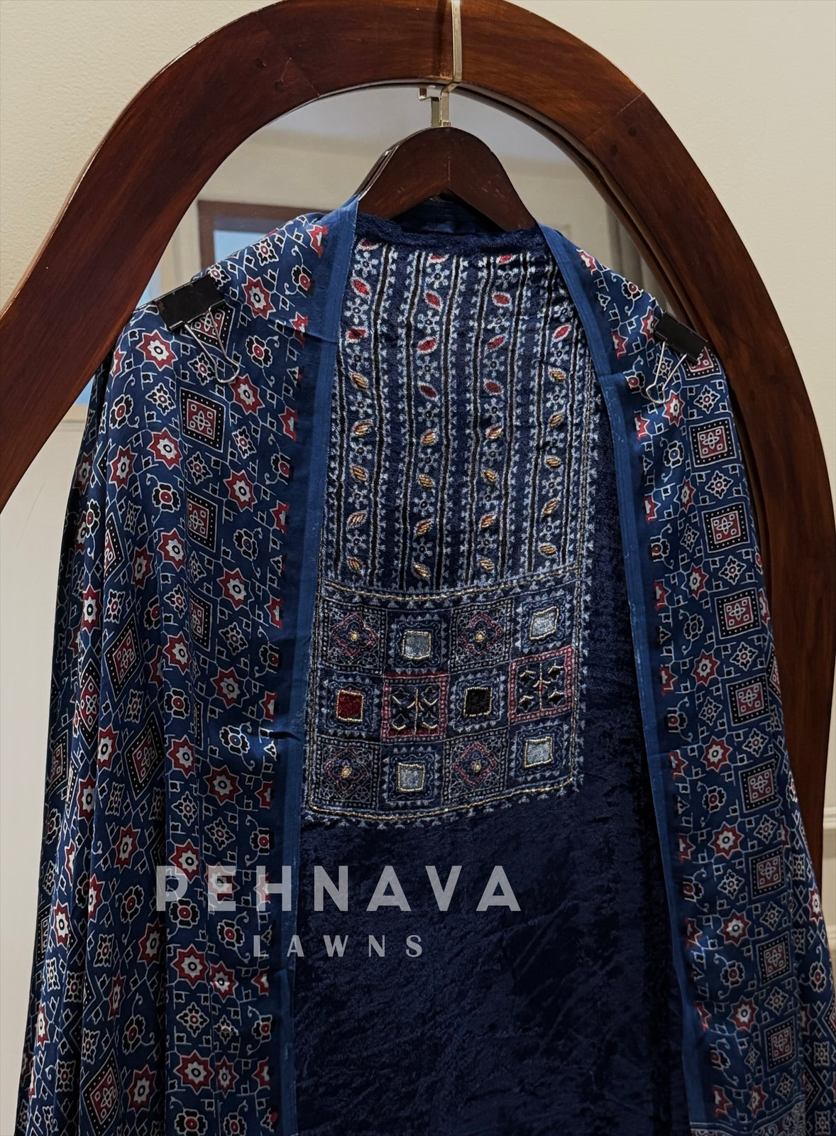 Velvet Ajrakh Printed Unstitched Suit 298