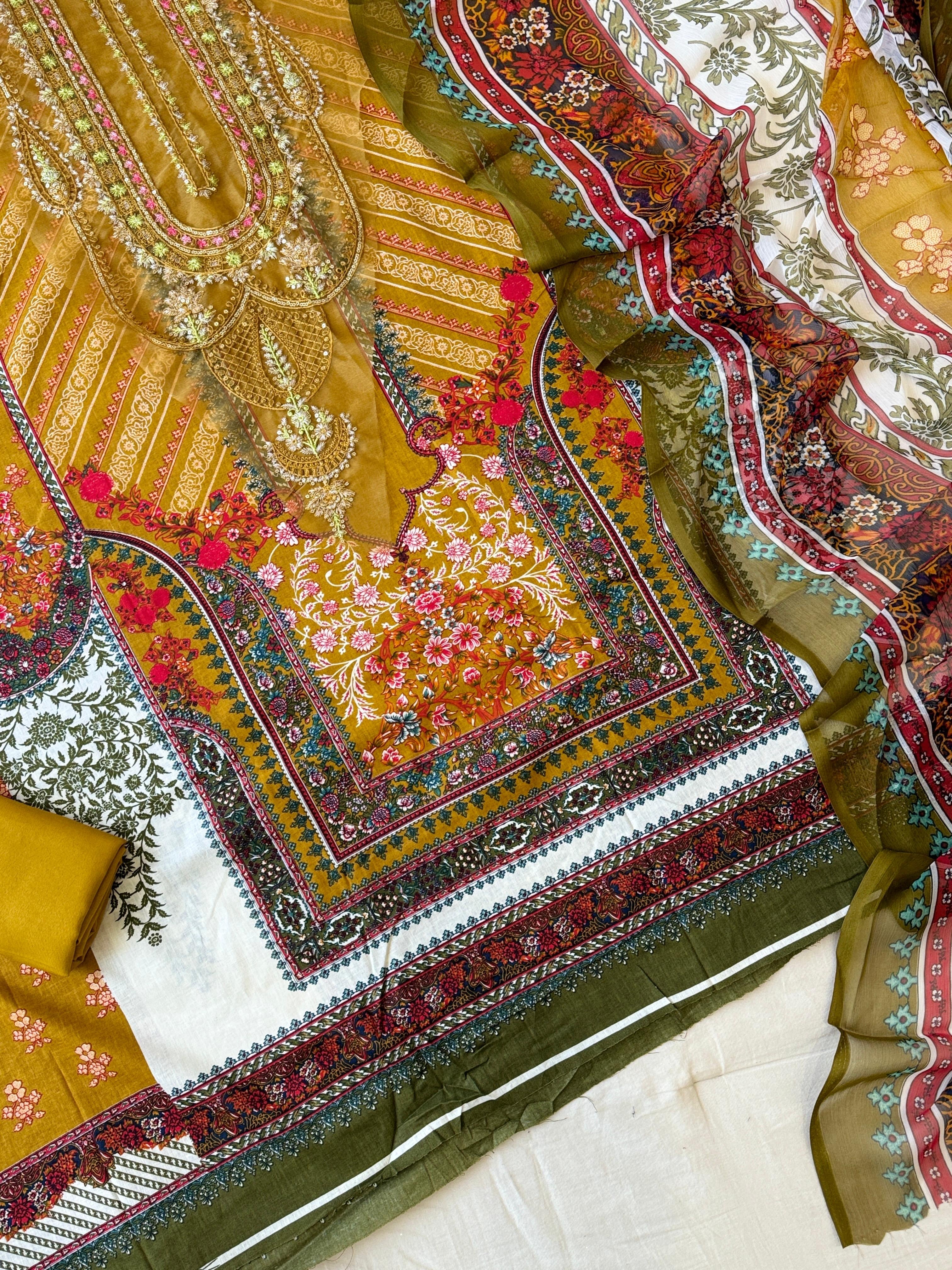 Beautiful yellow printed casual suit 101 - Pehnava Lawns