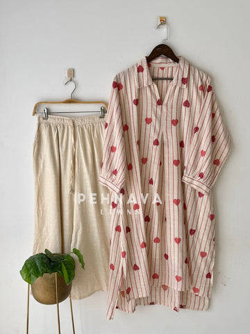 Striped Heart Embroidered Co-ord Set-6222