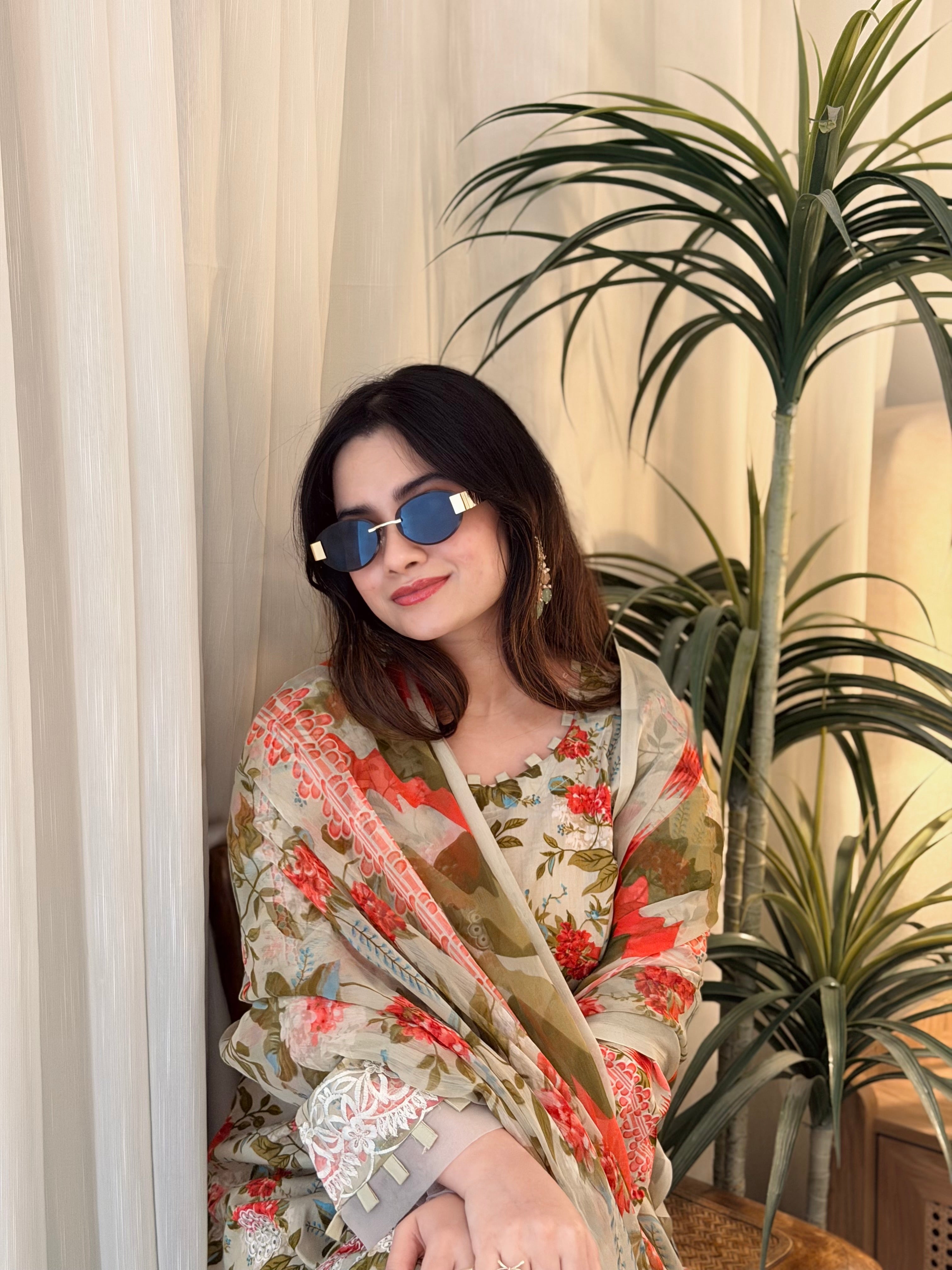 Printed Pakistani Lawn Suit with Embroidered Details 1342 - Pehnava Lawns
