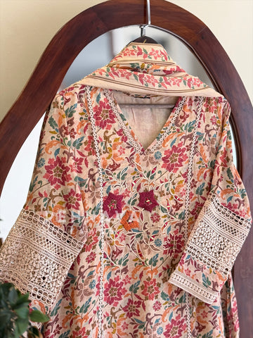 Floral Print Suit with Lace