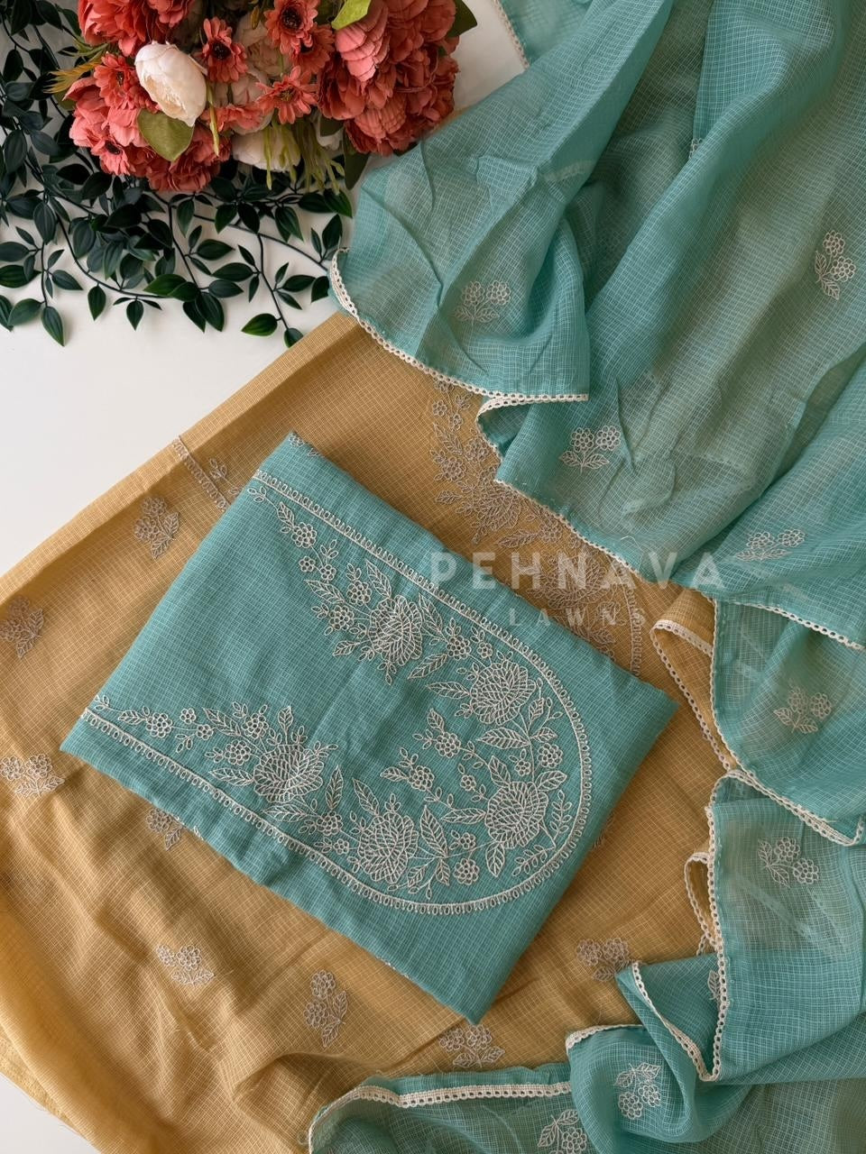 Cotacheck Embroidered Unstitched Suit-4147 - Pehnava Lawns