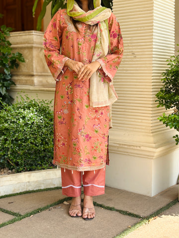 Floral Printed Ethnic Pak-Suit Ft. Chiffon/Cotton Dupatta-003