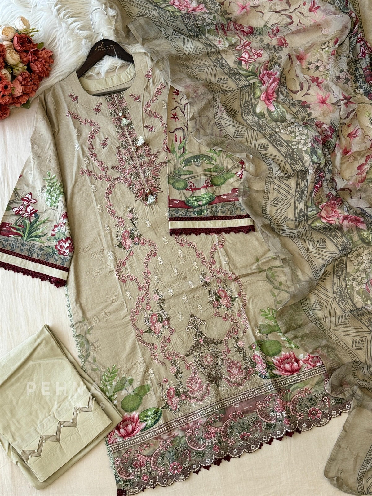 Floral Embroidered Cotton Suit -4111