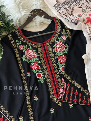 Black Embroidered Pakistani Suit - Pehnava Lawns