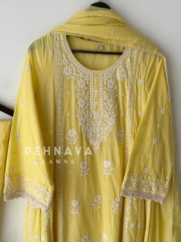 Cotton Chikankari Embroidered Ensemble-LRC 346