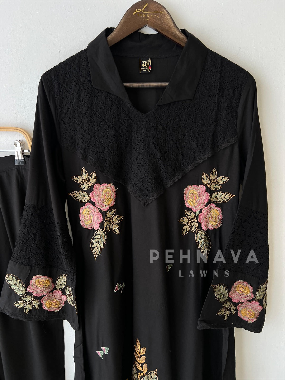 Floral Embroidered Cotton Suit
