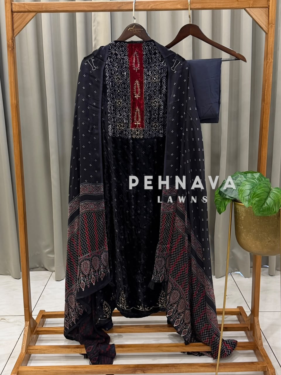 Velvet Ajrakh Printed Unstitched Suit