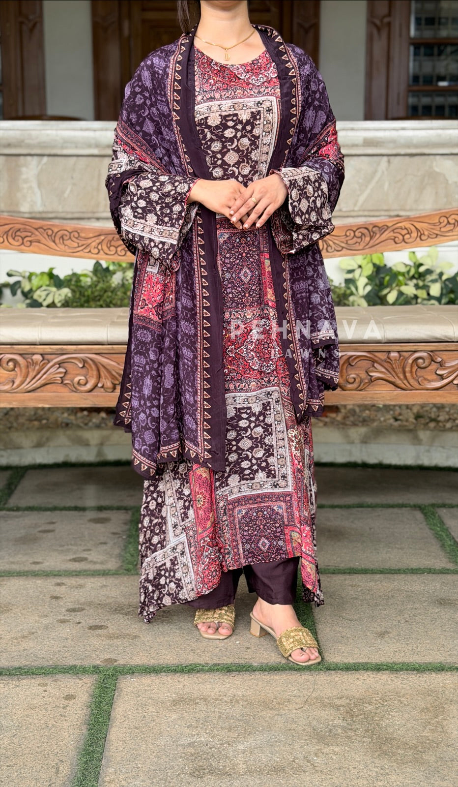Printed Kaftan Three Piece Suit Set 5067