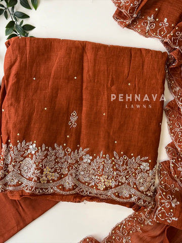 Chanderi Handworked Unstitched Suit-18566