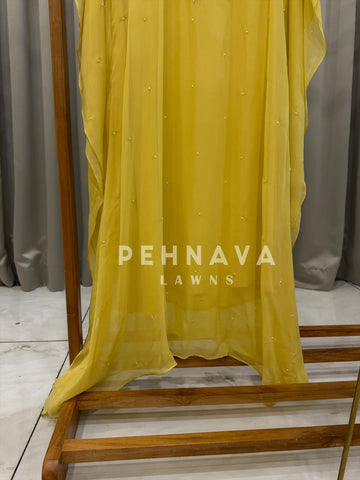 Heavy Embroidery With Pearl Detail kafthan yellow