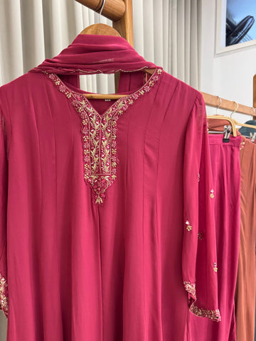 Full-flaired front slitted Gown with hand and Neck detailings