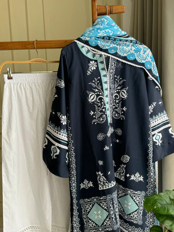 Premium Viscous Silk Denim Gray Tunic Set