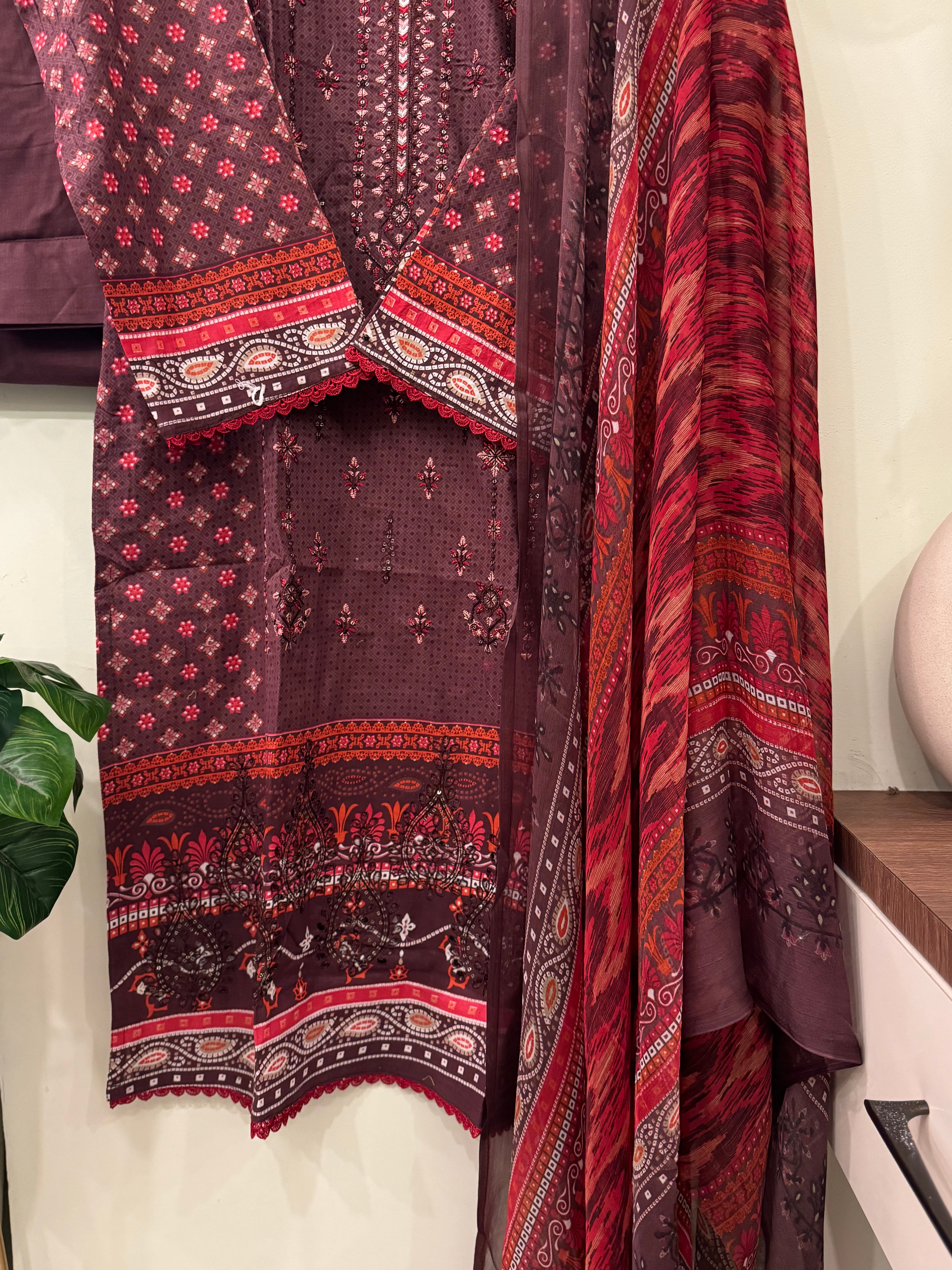 Fully embroidered suit with  dupatta option-3348