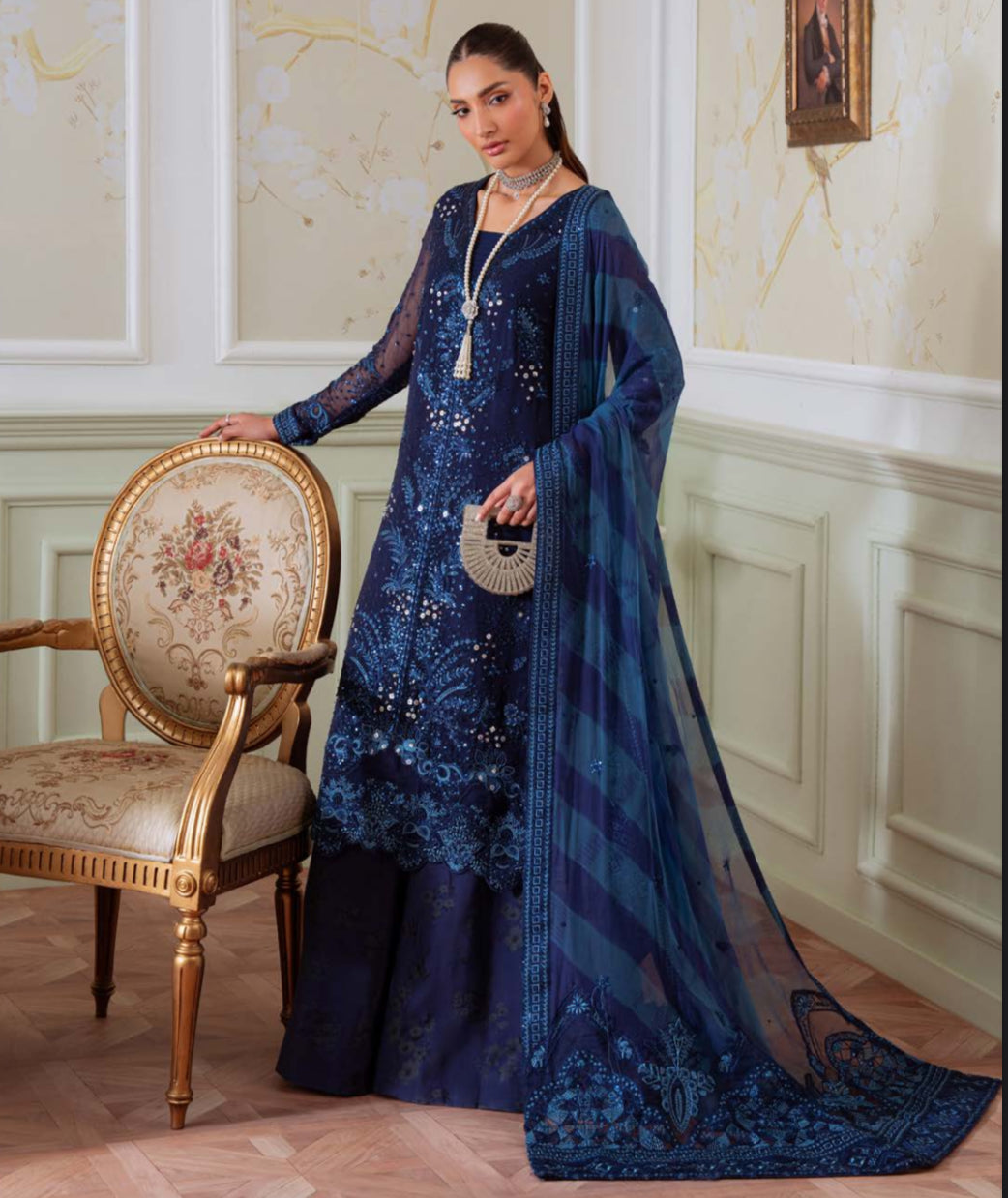 Royal Blue Net & Silk Bridal/Festive Suit