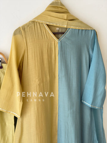 Organza Border Colorblocked Suit Set 13309