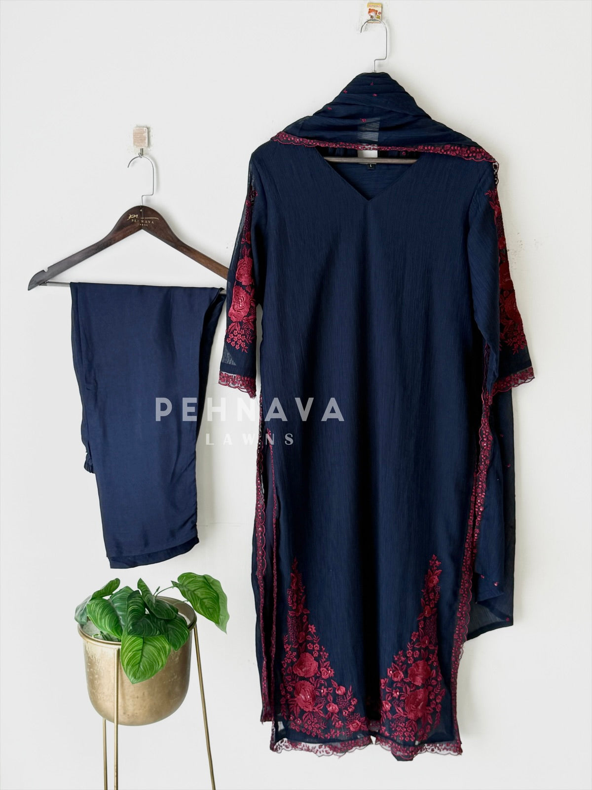 Crushed Cotton Embroidered Ensemble-7144