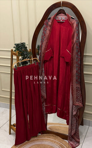 Ajrak Printed Dupatta Kaftan Suit Set-B290