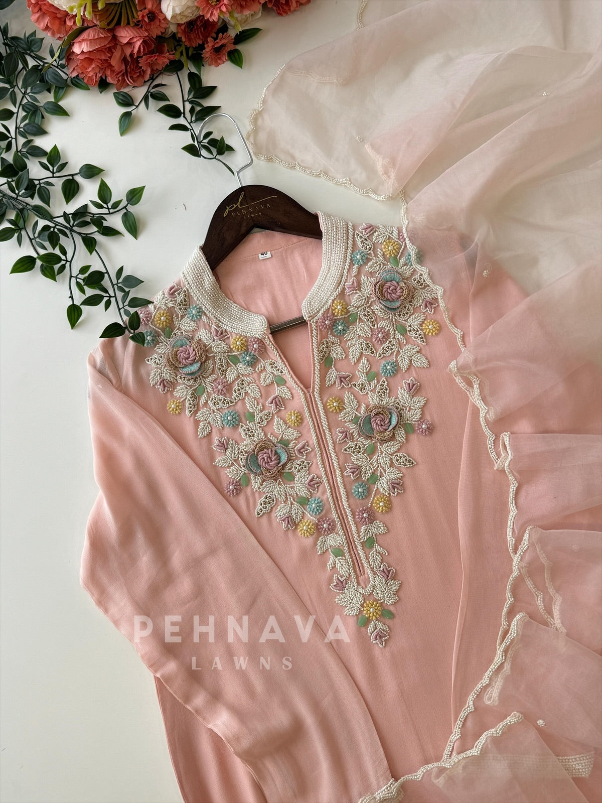 Premium Floral Beadwork Suit Set