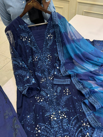 Royal Blue Net & Silk Bridal/Festive Suit