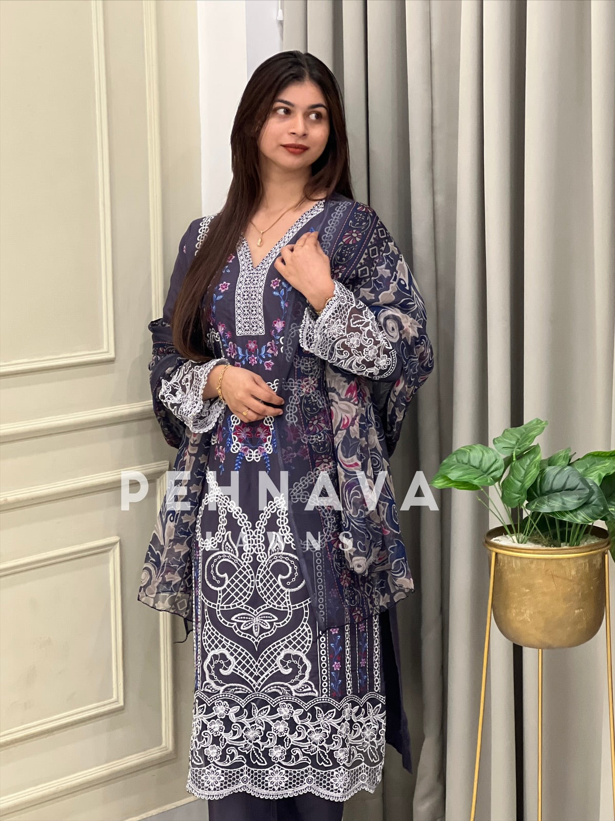 Blue Semi-stitched Embroidered Rayon Suit 1456