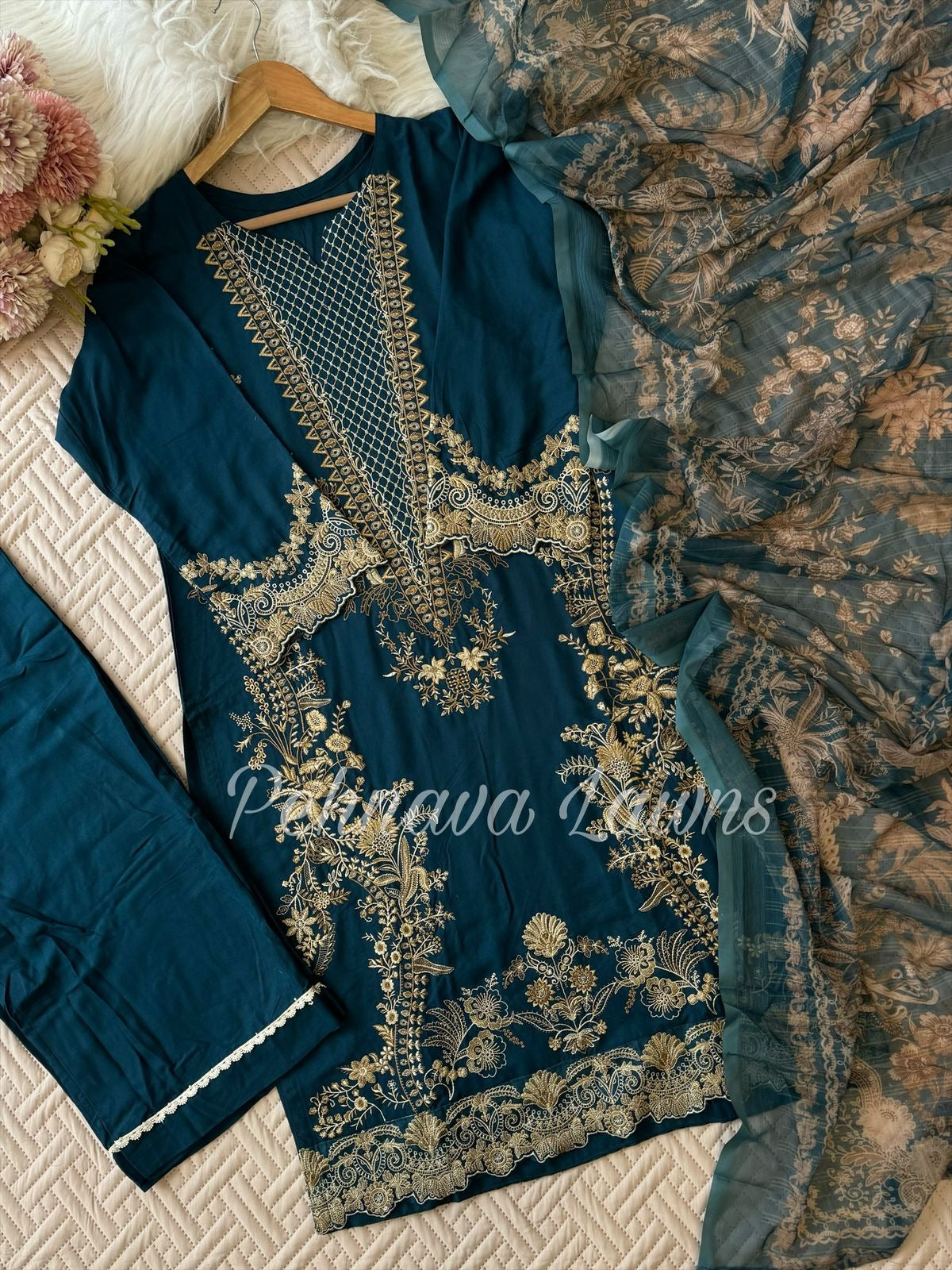 Semistitched Rayon Fully Embroidered Suit-3640