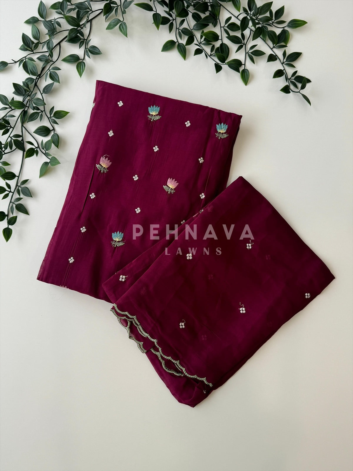 Chanderi Embroidered Suit-12713