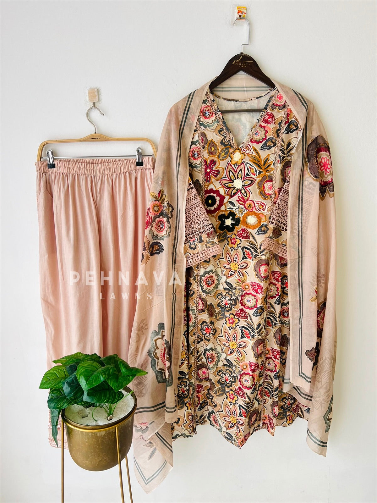 Floral Print Cotton Suit with Lace-17144 - Pehnava Lawns