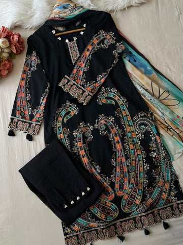 Cotton Straight Kurta-Black