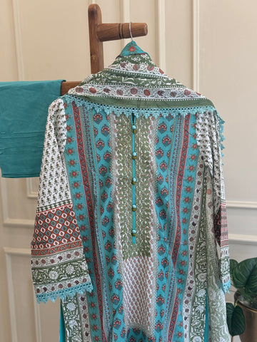 Timeless Khaadi Embroidered Lawn Ensemble – 3-Piece Set